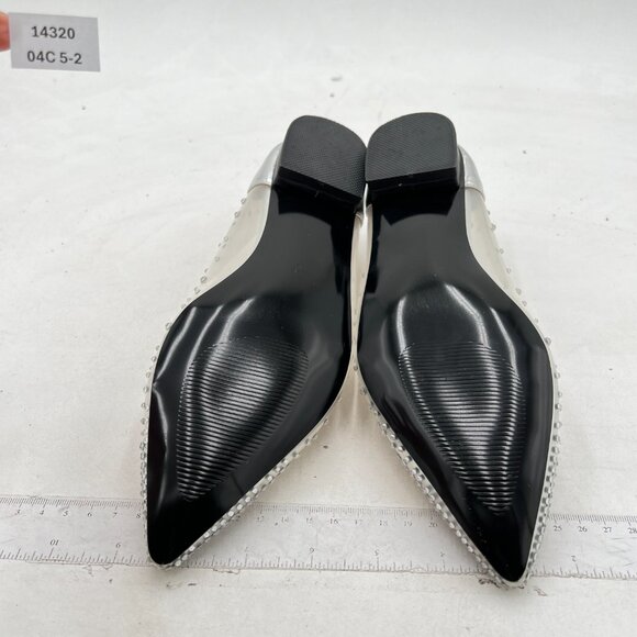 XYD Silver Rhinestones Clear Low Heels Slip On Pointed Toe Evening Dressy Shoes - Picture 7 of 8